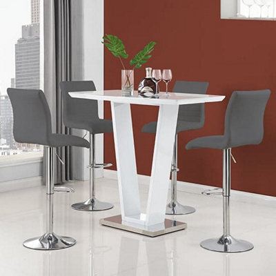 Furniture in Fashion Ilko White High Gloss Bar Table With 4 Ripple Grey Stools - image 1