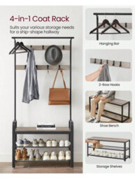 LEDREM Coat Rack, Coat Stand With Shoe Storage Bench, 4-In-1 Design, With 9 Removable Hooks, A Clothes Rail, For Hallway - thumbnail 5