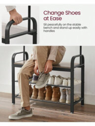 LEDREM Coat Rack, Coat Stand With Shoe Storage Bench, 4-In-1 Design, With 9 Removable Hooks, A Clothes Rail, For Hallway - thumbnail 6