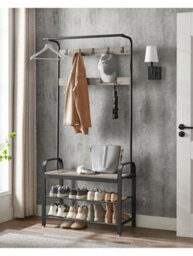 LEDREM Coat Rack, Coat Stand With Shoe Storage Bench, 4-In-1 Design, With 9 Removable Hooks, A Clothes Rail, For Hallway - thumbnail 2