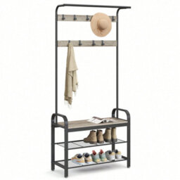 LEDREM Coat Rack, Coat Stand With Shoe Storage Bench, 4-In-1 Design, With 9 Removable Hooks, A Clothes Rail, For Hallway - thumbnail 3