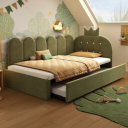 Matteo Upholstered Daybed With Pull-Out Trundle Bed - Green Velvet, Single - thumbnail 9