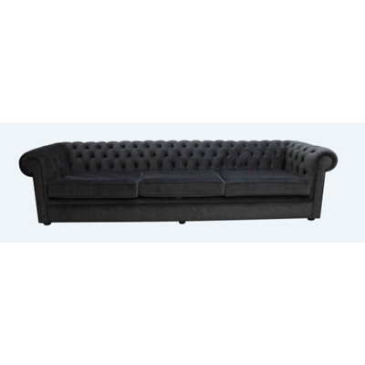 Chesterfield Thomas 5 Seater Amalfi Anthracite Black Velvet Fabric In Classic Style - image 1