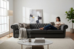 Chesterfield Thomas 5 Seater Amalfi Anthracite Black Velvet Fabric In Classic Style - thumbnail 3