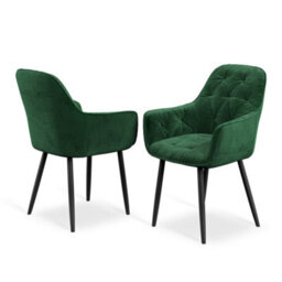 More4Homes Set Of 2 Anika Modern Velvet Dining Chair Padded Seat Metal Legs Kitchen (Green) - thumbnail 5