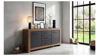 Arte Balin 160 Cm 2 Door 3 Drawer Sideboard Oak Monastery Oak Black - image 1