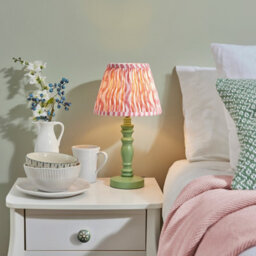 Luminosa Lighting Luminosa Bibury Satin Cotswold Green Paint Table Lamp With Coral Pink Fabric Ripple Shade 20Cm B22 - thumbnail 2