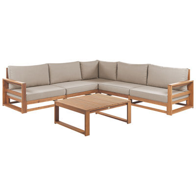 Beliani Garden Corner Sofa With Table 5 Seater Timor Modular Certified Acacia Wood Light Brown - image 1