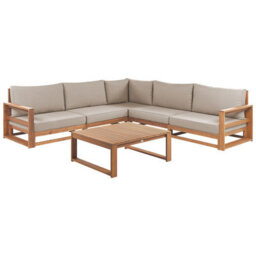 Beliani Garden Corner Sofa With Table 5 Seater Timor Modular Certified Acacia Wood Light Brown - thumbnail 1