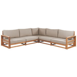 Beliani Garden Corner Sofa With Table 5 Seater Timor Modular Certified Acacia Wood Light Brown - thumbnail 5