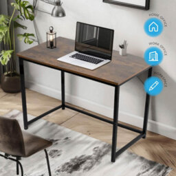 House Of Home Computer Desk Rustic Brown With Black Coated Metal Frame - Versatile Coffee Table, Gaming Desk - thumbnail 2