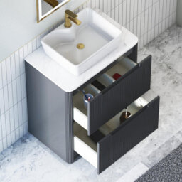Royal Bathrooms Avenza 600mm Matt Obsidian Black Floor Standing Countertop Bathroom Vanity Unit 2 Drawer With Cube Basin - thumbnail 5