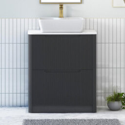 Royal Bathrooms Avenza 600mm Matt Obsidian Black Floor Standing Countertop Bathroom Vanity Unit 2 Drawer With Cube Basin - thumbnail 1