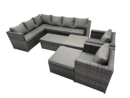 Fimous Outdoor Rattan Rectangular Coffee Table Corner Sofa Sets Garden Furniture Set With 2 Chairs 2 Big Stools Dark Grey Mixed - thumbnail 1
