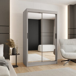 Arte Sleek Cashmere Rubino T3 Sliding Door Wardrobe 120Cm - Mirrored Doors With Flexible Storage - thumbnail 1