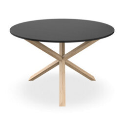 More4Homes Malvern Round Dining Table And Chairs -  Black Table Top W Solid Oak Legs + Maya Boucle Dining Chair Set Of 6 (Ivory White) - thumbnail 3