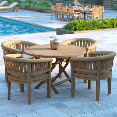 Eterna Bodo Teak Garden Outdoor Dining Table & 4 Seat Chair Set - With Cream Cushions - image 1