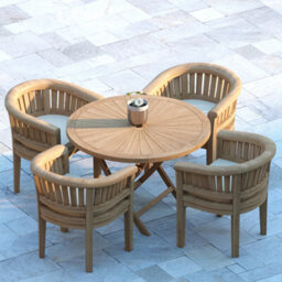 Eterna Bodo Teak Garden Outdoor Dining Table & 4 Seat Chair Set - With Cream Cushions - thumbnail 6