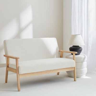 Sweeek - 2-Seater Scandi-Style Loveseat Sofa In Boucle Fabric Cream 114X69.5X73 Cm - Isak Boucle - image 1