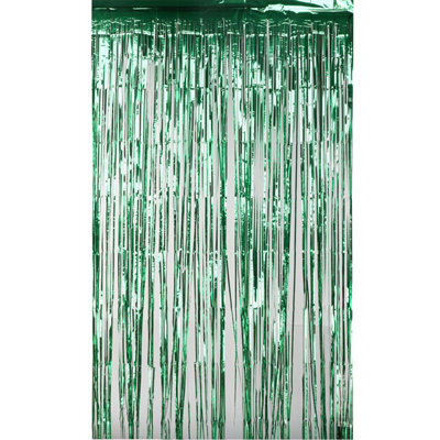Neel Blue Green Metallic Tinsel Curtain Foil Fringe Backdrop Steamers - 1M X 3M - image 1