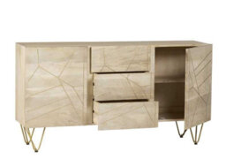 Wyld Haus Bali Extra Large Mango Wood Sideboard, Light Finish With Gold Inlays, 3 Drawers 2 Doors - thumbnail 3