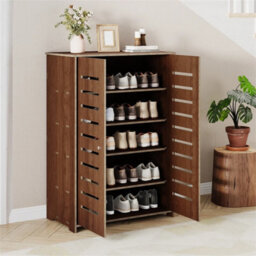 2 Door Shoe Storage Cabinet Rack Stand 5Tier Wooden Cupboard Footwear Stand Rack - thumbnail 4
