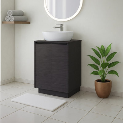Plum&clay Matterhorn Dark Oak Floor Standing Bathroom Vanity Unit With Black Countertop (W)600mm (H)850mm - image 1