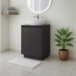 Plum&clay Matterhorn Dark Oak Floor Standing Bathroom Vanity Unit With Black Countertop (W)600mm (H)850mm - thumbnail 1