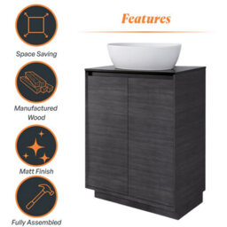 Plum&clay Matterhorn Dark Oak Floor Standing Bathroom Vanity Unit With Black Countertop (W)600mm (H)850mm - thumbnail 5