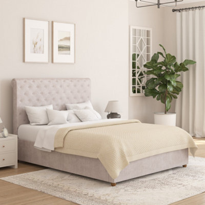 Aspire Taylor Ottoman Bed Frame, Plush Velvet Light Silver, Small Double - image 1
