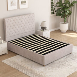 Aspire Taylor Ottoman Bed Frame, Plush Velvet Light Silver, Small Double - thumbnail 4