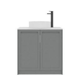 Royal Bathrooms Royal Bathroom Elmore 800mm Matt Pebble Grey Freestanding Bathroom Vanity Unit 2 Door Plain White Worktop With Art Basin - thumbnail 7
