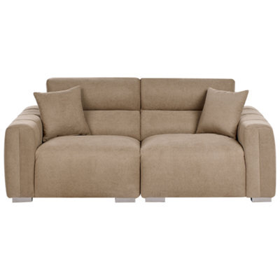 Beliani Sofa 3 Seater Fauskan Fabric Light Brown - image 1