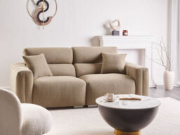 Beliani Sofa 3 Seater Fauskan Fabric Light Brown - thumbnail 2
