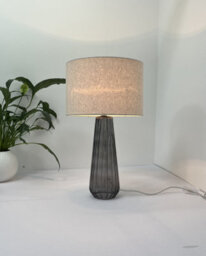 K Living Palma Smoke Glass Table Lamp With Linen Shade Elegant Everyday Lighting Solution - thumbnail 1
