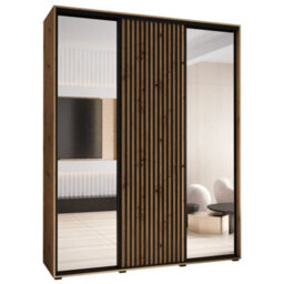 Arte Sapporo Ii - Oak Artisan Mirrored Sliding Door Wardrobe With Lamella Effect - Ample Storage (H)2050mm (W)1900mm (D)600mm - thumbnail 2
