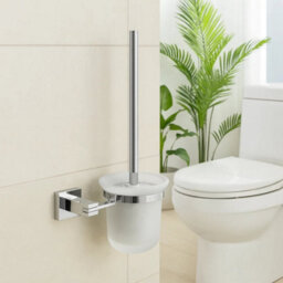 Toilet Brush & Holder + Soap Basket Wall Mounted Bathroom Set Chrome - thumbnail 4