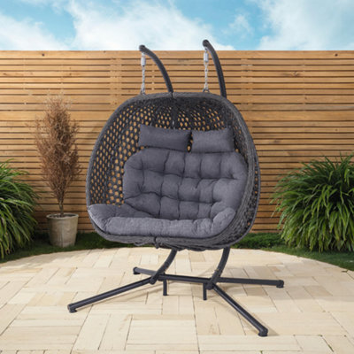 More4Homes Sicily Double Hanging Rattan Egg Chair Grey - image 1