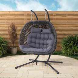 More4Homes Sicily Double Hanging Rattan Egg Chair Grey - thumbnail 1