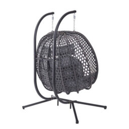 More4Homes Sicily Double Hanging Rattan Egg Chair Grey - thumbnail 4
