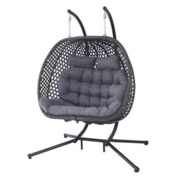 More4Homes Sicily Double Hanging Rattan Egg Chair Grey - thumbnail 2