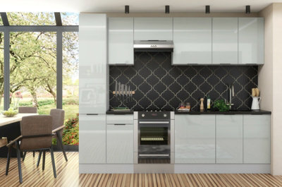 Impact Furniture Kitchen Cabinets 8 Units Set Slim Larder Soft Close 280Cm Light Grey Gloss Fitted Kitchen Star - image 1