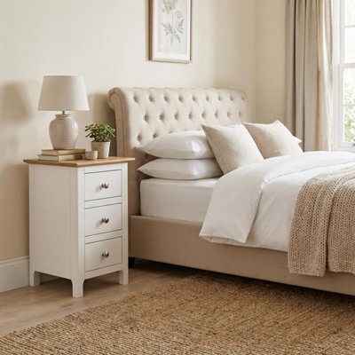 Fwstyle Pair Of 2 Ready Assembled Taberno 3 Drawer Bedside Chest Of Drawers Nightstands White Linen (H) 58 (W) 34 (D) 35Cm - image 1