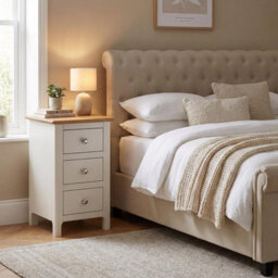 Fwstyle Pair Of 2 Ready Assembled Taberno 3 Drawer Bedside Chest Of Drawers Nightstands White Linen (H) 58 (W) 34 (D) 35Cm - thumbnail 3