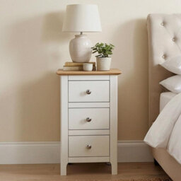 Fwstyle Pair Of 2 Ready Assembled Taberno 3 Drawer Bedside Chest Of Drawers Nightstands White Linen (H) 58 (W) 34 (D) 35Cm - thumbnail 2