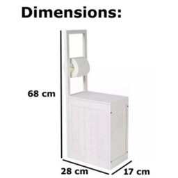 Wooden Freestanding Toilet Roll Holder With Storage Cabinet White Bathroom Organiser - thumbnail 2