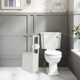 Wooden Freestanding Toilet Roll Holder With Storage Cabinet White Bathroom Organiser - thumbnail 6