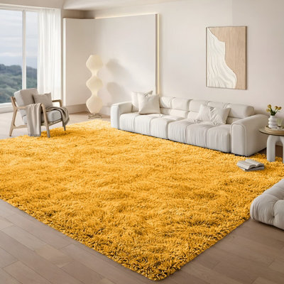 Aspire Homeware Non Slip Ochre Shaggy Rug Soft Fluffy Washable, Living Area And Bedroom Rug, (L)200Cm X (W)140Cm