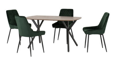 Seconique Athens Rectangular Dining Set With Avery Chairs - Medium Oak Effect/black/emerald Green Velvet - image 1