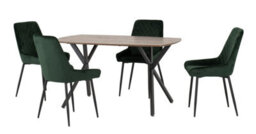 Seconique Athens Rectangular Dining Set With Avery Chairs - Medium Oak Effect/black/emerald Green Velvet